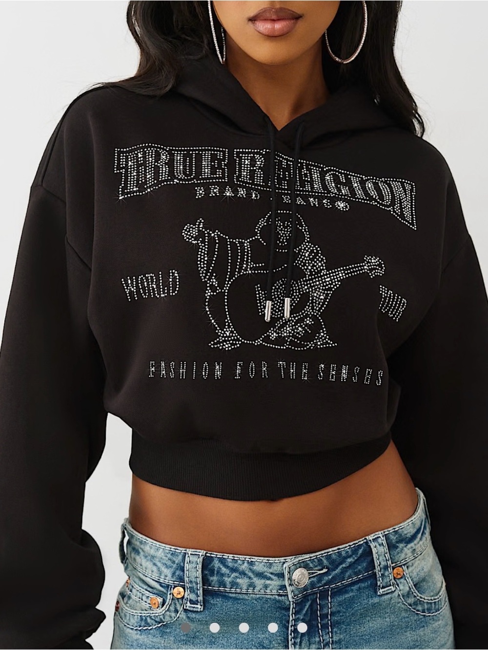 True Religion Black Rhinestone Logo Crewneck Hoodie - Picture 8 of 9